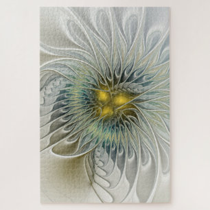 Puzzle Fantasía de flor de plata dorada Arte fractal abst