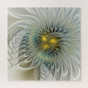 Puzzle Fantasía de flor de plata dorada Arte fractal abst