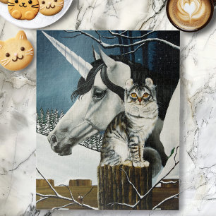 Puzzle Fantasía de gato tabby de unicornio blanco