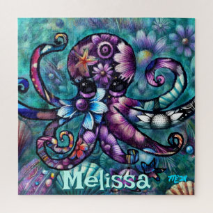 Puzzle Fantasía de Octopus floral Verde azulada personali
