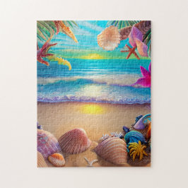 Puzzle Fantasía de playa mística con flores tropicales