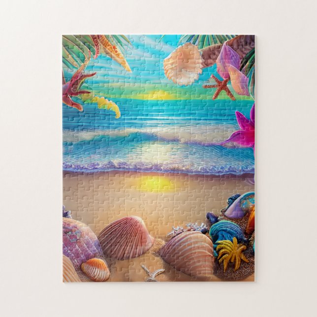 Puzzle Fantasía de playa mística con flores tropicales (Vertical)