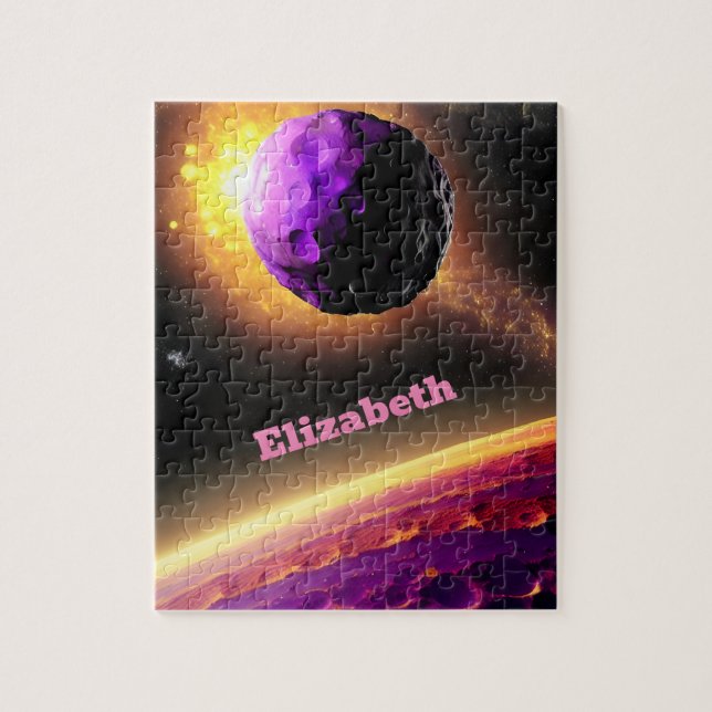 Puzzle Fantasía divertida del universo púrpura y rosa del (Vertical)