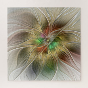 Puzzle Fantasía floral con fractal abstracto moderno dora