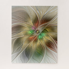 Puzzle Fantasía Floral Con Fractal Dorado Moderno