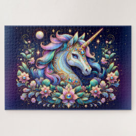 Puzzle Fantasia Floral de Unicornio de Tonos Preciosos