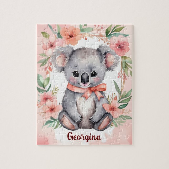 Puzzle Fantasía floral Niños personalizados de Koala (Vertical)