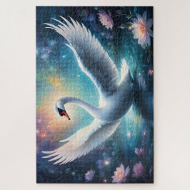 Puzzle Fantasía mágica cisne nenúfares lacustres medianoc
