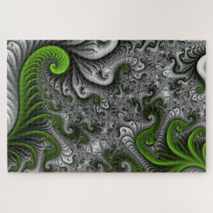 Puzzle Fantasía Mundo Arte Fractal Verde Y Gris Resumen