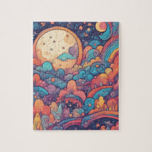 Puzzle Fantasía Mundo Coloroso Cielo Mágico con Luna Cuta