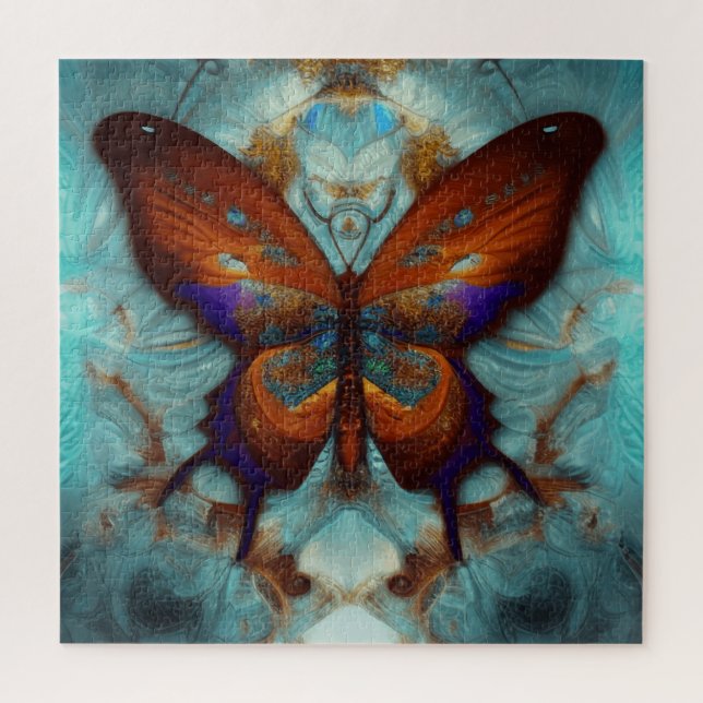 Puzzle Fantasía Steampunk Naranja Mariposa Aqua Watercolo (Vertical)