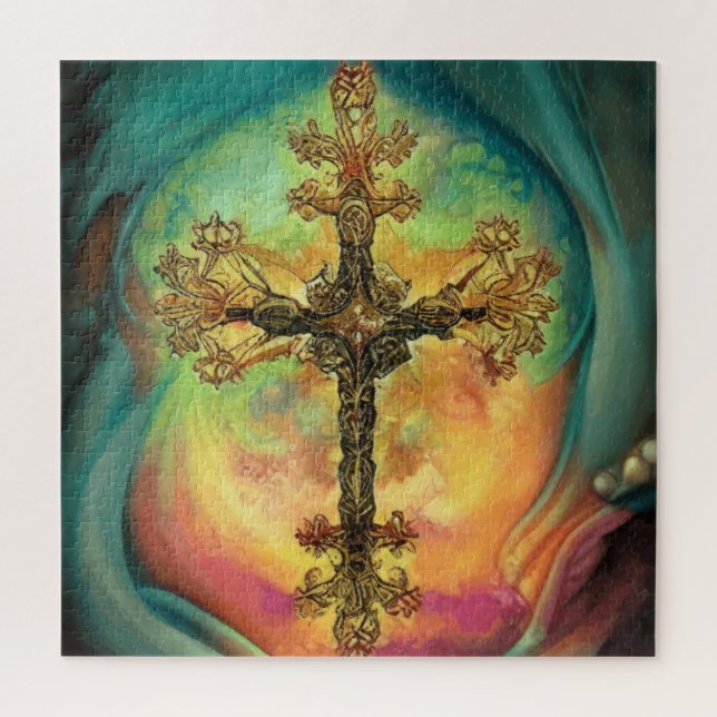Puzzle Fantasía Steampunk Ornate Cross En Acuarela (Vertical)
