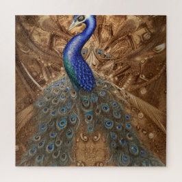 Puzzle Fantasía Steampunk Peacock Azul En Acuarela