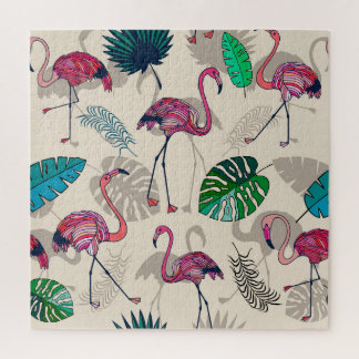 Puzzle Fantasía tropical: Patrón de hojas de flamenco
