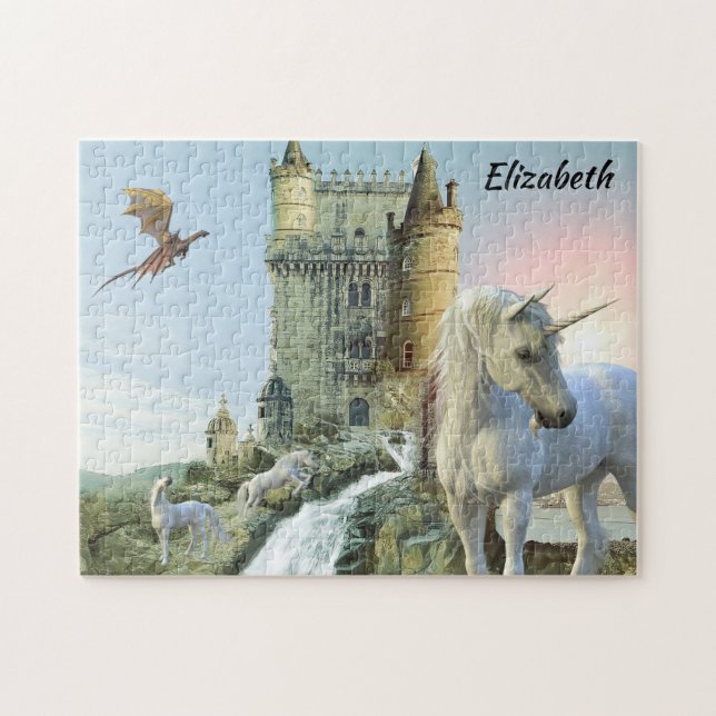 Puzzle Fantasía Unicorn Castillo Dragón Personalizado (Horizontal)
