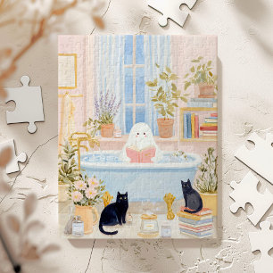 Puzzle Fantasma Acogedor Leyendo en Baño de Burbujas con
