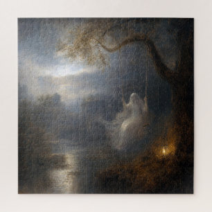 Puzzle Fantasma en un columpio de árbol bajo la luz de la