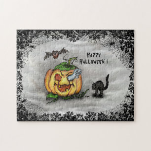 Puzzle Fantasma, Gato, Bat y Calabaza, ¡Feliz Halloween!