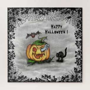 Puzzle Fantasma, Gato, Bat y Calabaza, ¡Feliz Halloween!