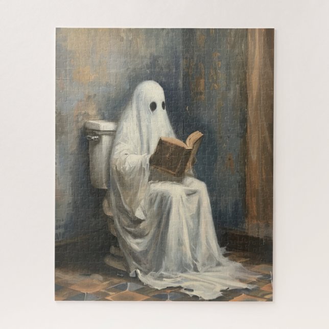 Puzzle Fantasma leyendo un libro en Halloween (Vertical)