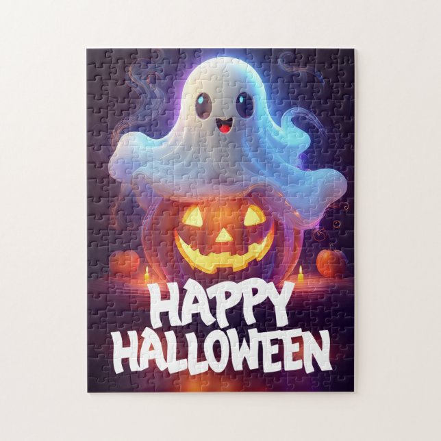 Puzzle Fantasma y calabaza Feliz Halloween (Vertical)
