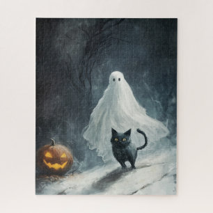 Puzzle Fantasma y gato negro de Halloween