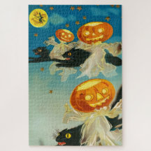 Fantasmas de calabaza de Halloween y gatos negros