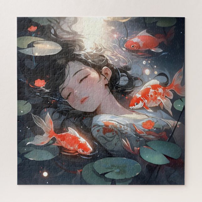 Puzzle Fantasy Anime Chica y carpas (Vertical)