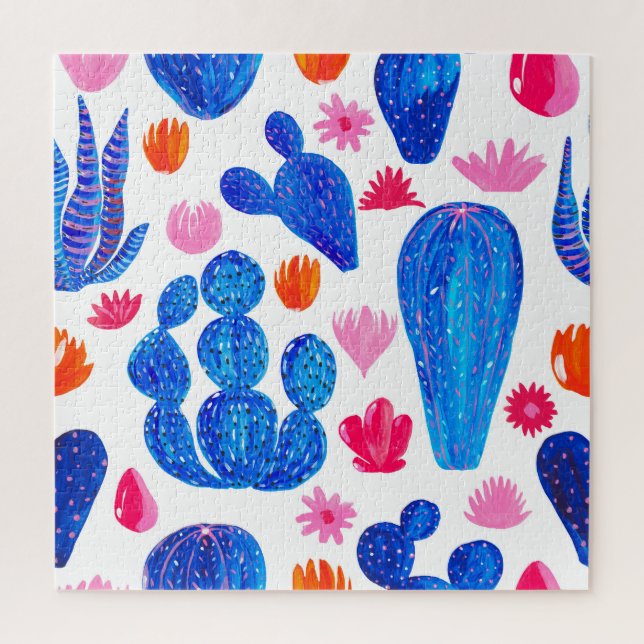 Puzzle Fantasy Cacti: Patrón Decorativo Sin Marea. (Vertical)