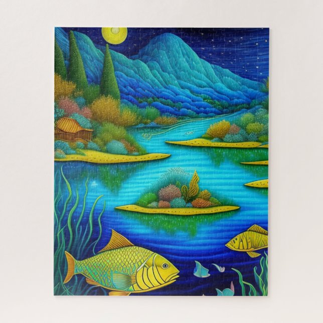 Puzzle Fantasy Lake Fish Art (Vertical)