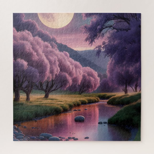 Puzzle Fantasy Moonlit River Dreamscape Illustration (Vertical)