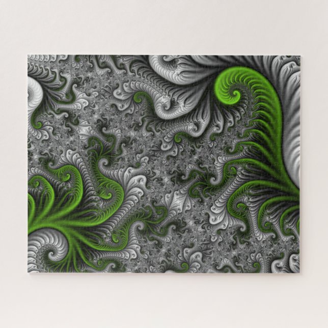 Puzzle Fantasy World Green And Gray Abstract Fractal Art (Horizontal)