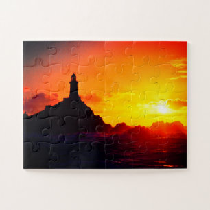 Puzzle Faro al atardecer en Jersey