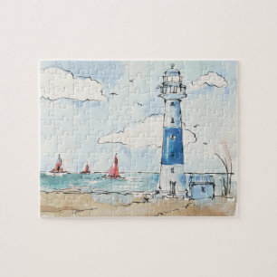 Puzzle Faro azul y blanco