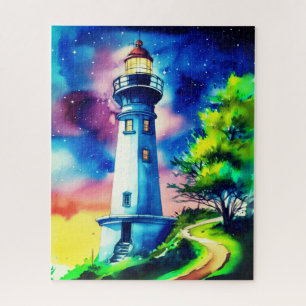 Puzzle Faro bajo un cielo estrellado