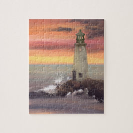 Puzzle Faro Costero Con Cielo Rosa Y Naranja