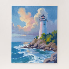 Puzzle Faro costero | olas del mar del océano azul