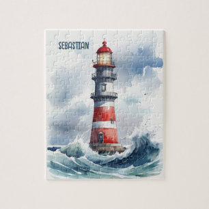 Puzzle Faro de acuarela personalizado
