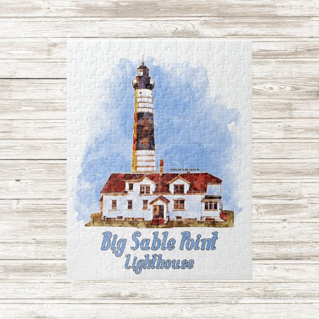 Puzzle Faro de Big Sable Point acuarela - Michigan (Big Sable Point Lighthouse Watercolor - Michigan. Jigsaw Puzzle)