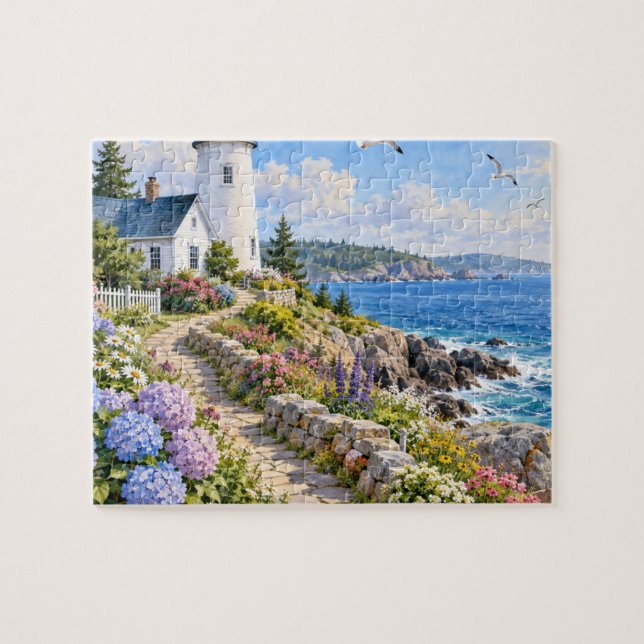 Puzzle Faro de costa Hydrangea Jardín costero (Horizontal)