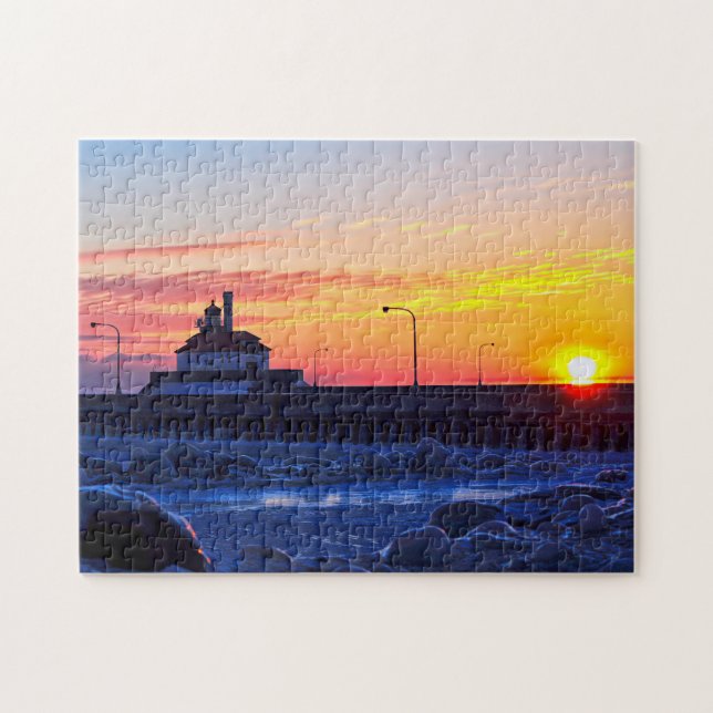 Puzzle Faro de Duluth Minnesota al amanecer (Horizontal)
