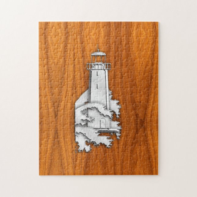 Puzzle Faro de estilo cromado en madera de teca (Vertical)