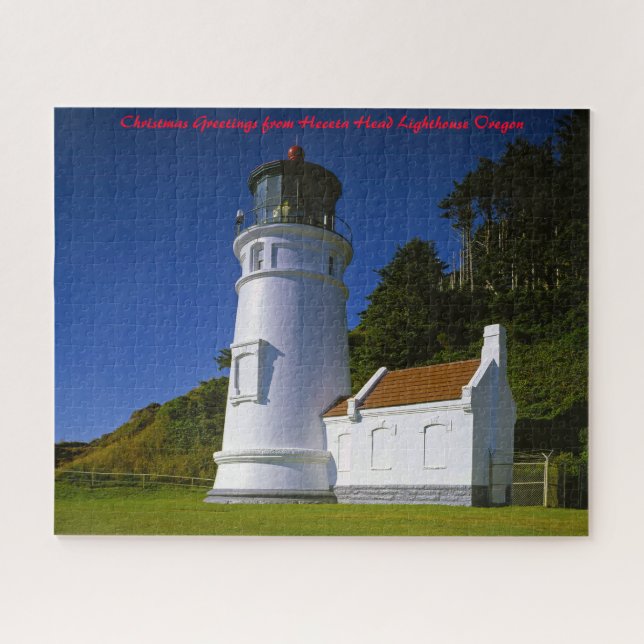 Puzzle Faro de Heceta Head Oregon. Saludos de Navidad (Horizontal)