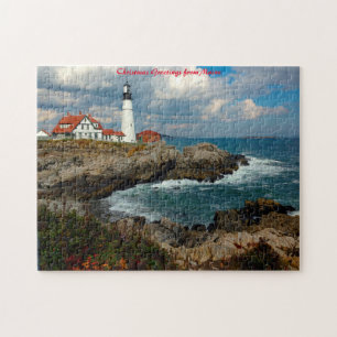 Puzzle Faro de Maine. Feliz Navidad