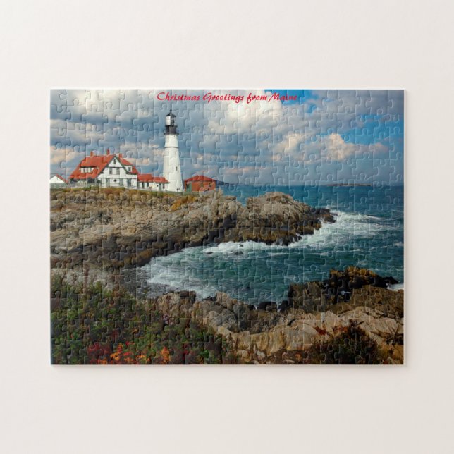 Puzzle Faro de Maine. Feliz Navidad (Horizontal)