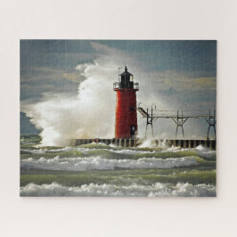 Puzzle Faro de Michigan con gran ola