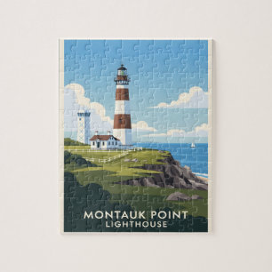 Puzzle Faro de Montauk Point, Acantilado Costero y Velero