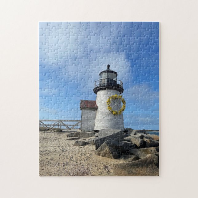 Puzzle Faro de Nantucket con corona de primavera (Vertical)