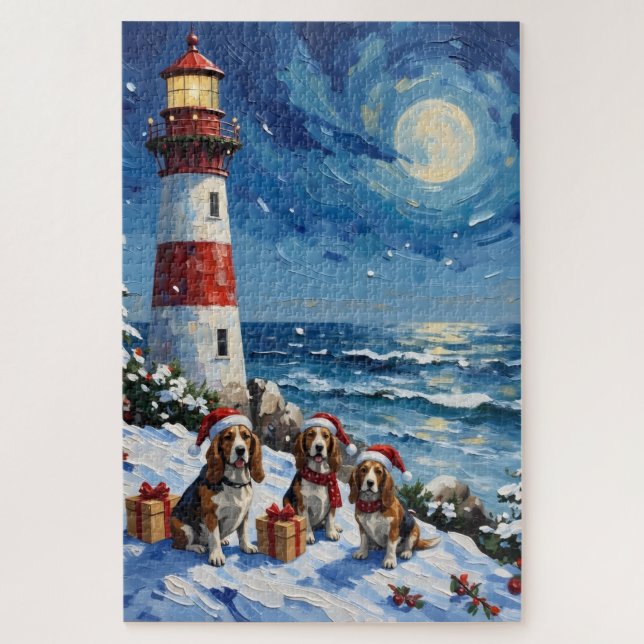 Puzzle Faro de Navidad del Basset Hound Fiesta (Vertical)