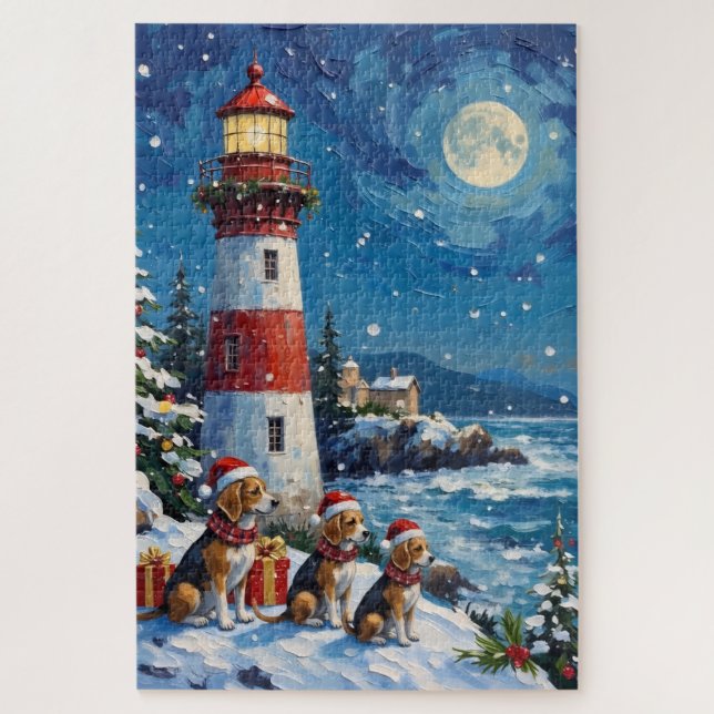 Puzzle Faro de Navidad para Beagle Fiesta (Vertical)